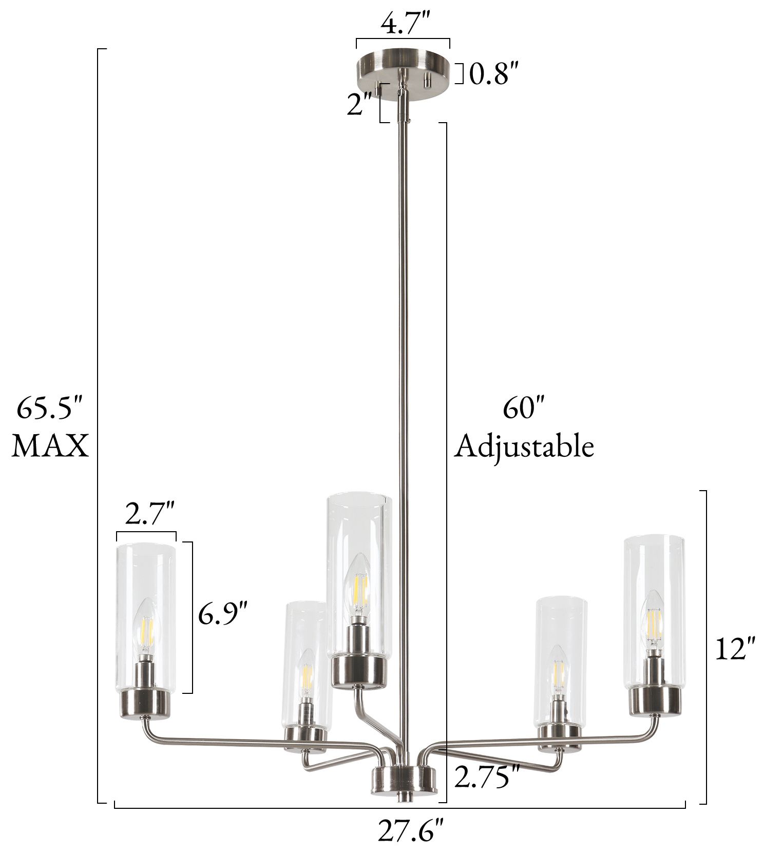 Image 2 Verona Modern Satin Nickel 27.6" Wide 5-Light Clear Glass Chandelier more views