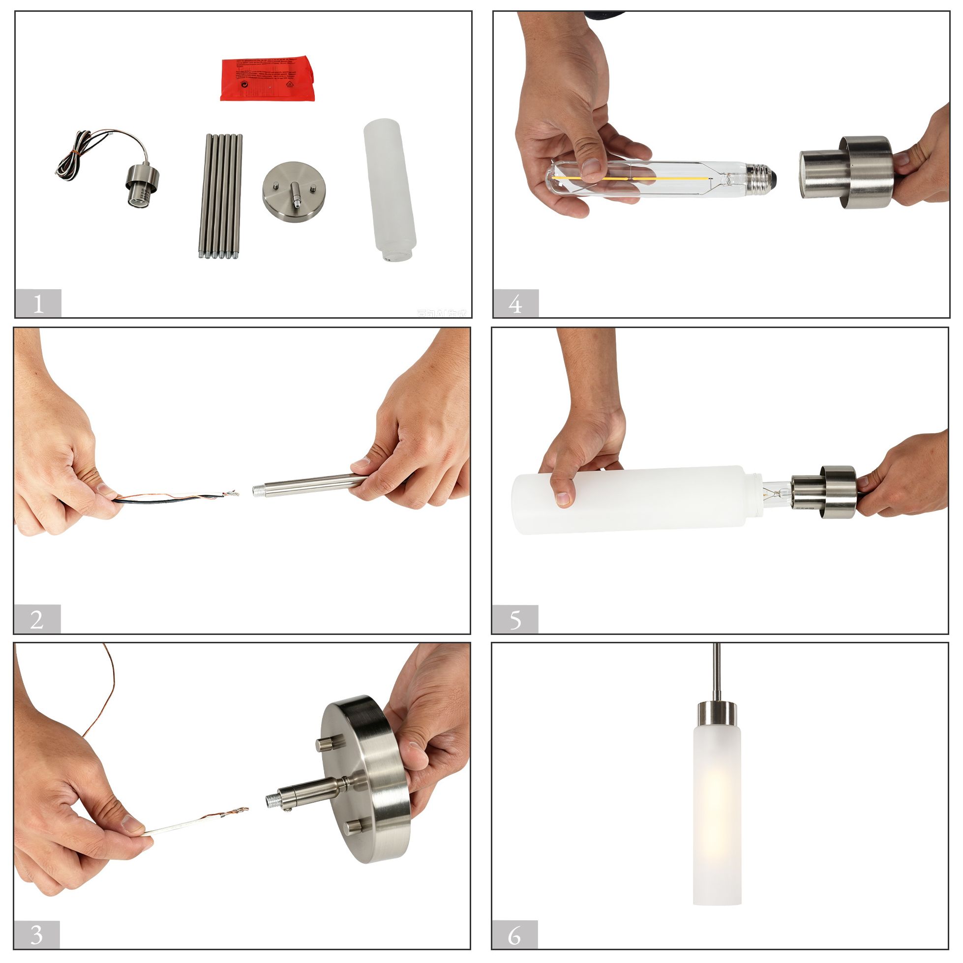 Thumbnail4 of Verona Modern Satin Nickel Frosted Glass Cylinder Mini Pendant Light more views