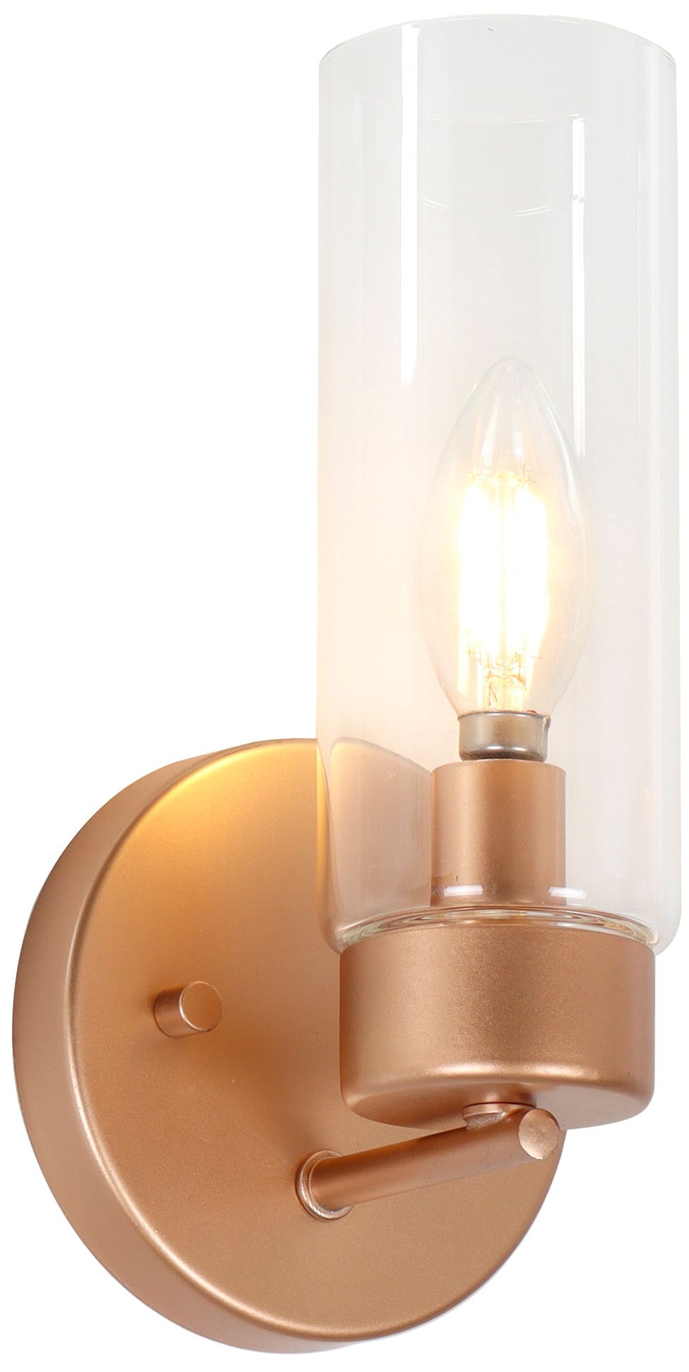 Verona Modern Warm Gold 1-Light Clear Glass Cylinder Wall Sconce