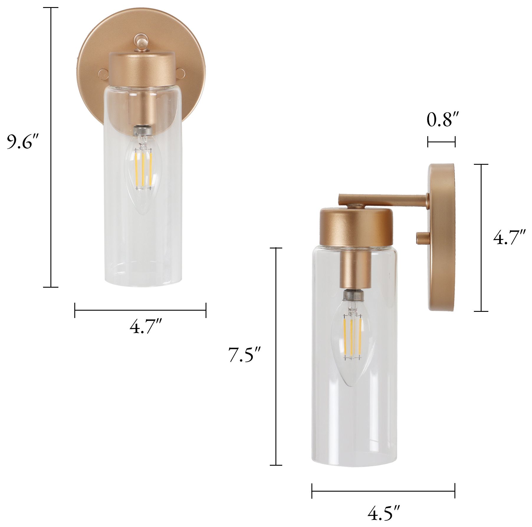 Image 2 Verona Modern Warm Gold 1-Light Clear Glass Cylinder Wall Sconce more views