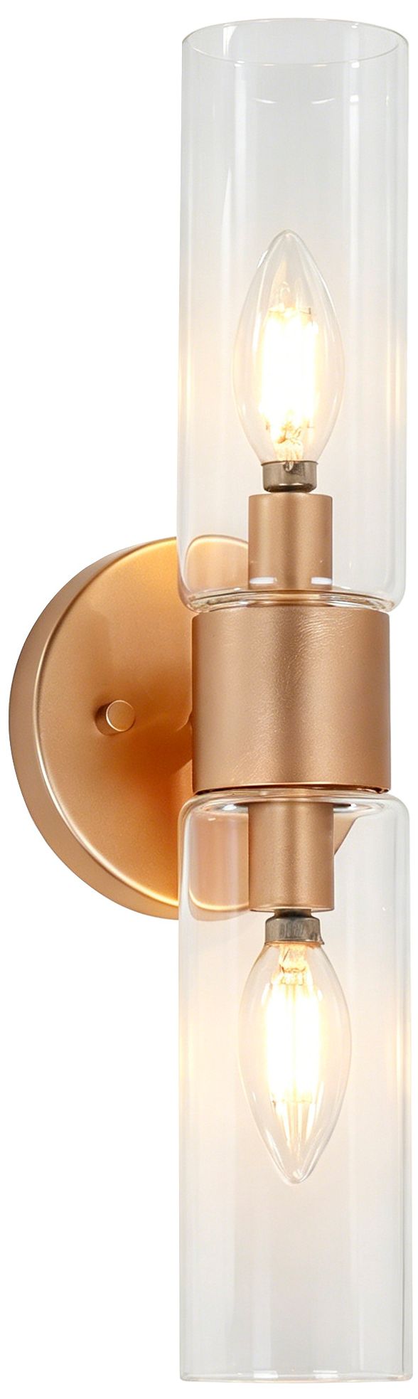 Verona Modern Warm Gold 2-Light Clear Glass Cylinder Wall Sconce