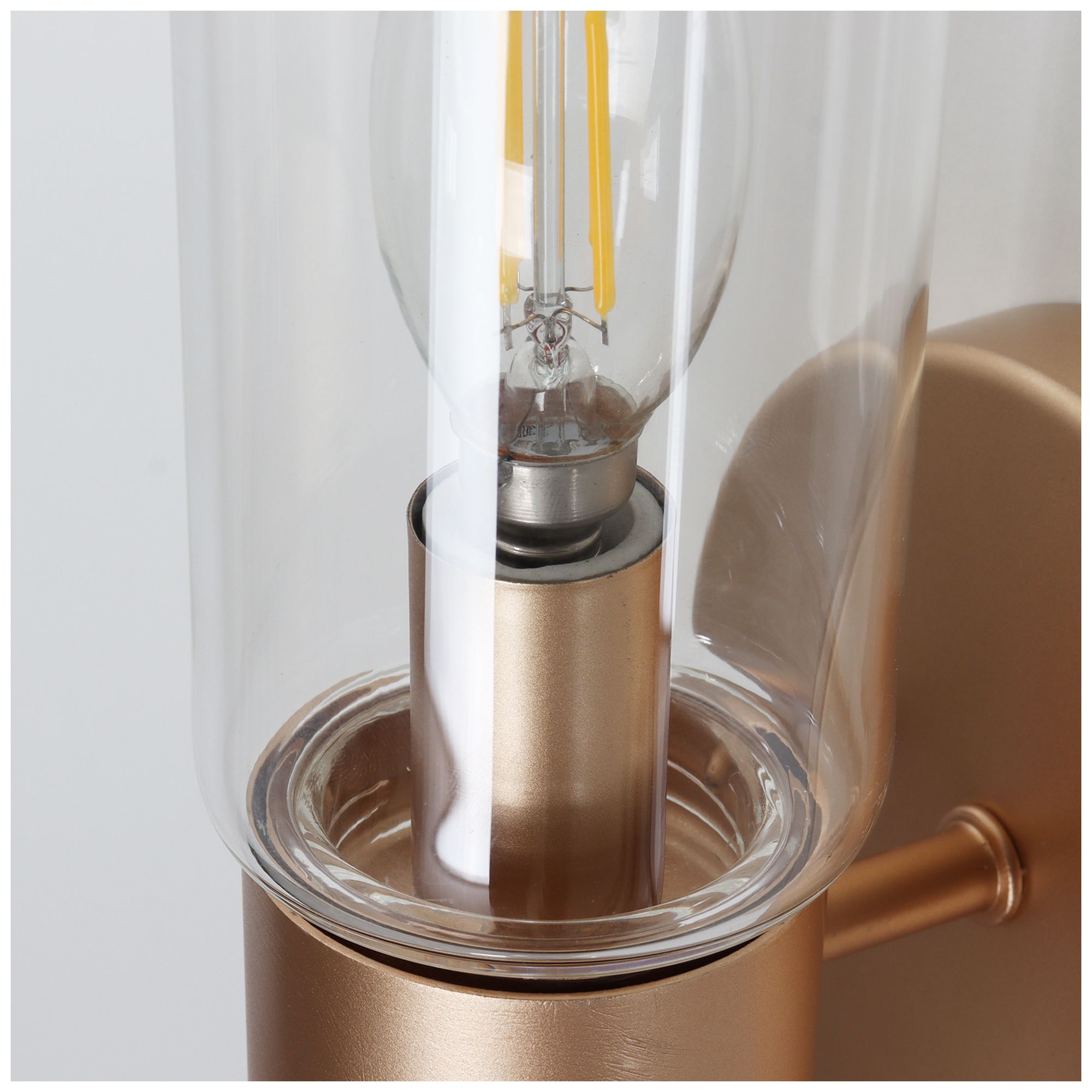 Image 3 Verona Modern Warm Gold 2-Light Clear Glass Cylinder Wall Sconce more views