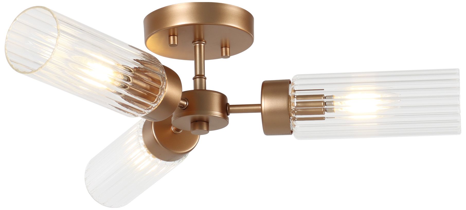 Verona Modern Warm Gold 22.4" Wide 3-Light Fluted Glass Flush Mount