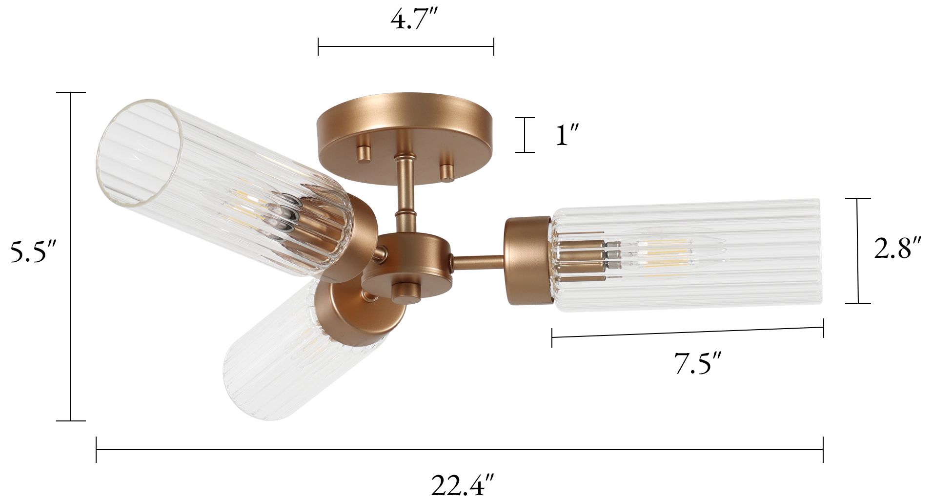 Image 2 Verona Modern Warm Gold 22.4" Wide 3-Light Fluted Glass Flush Mount more views