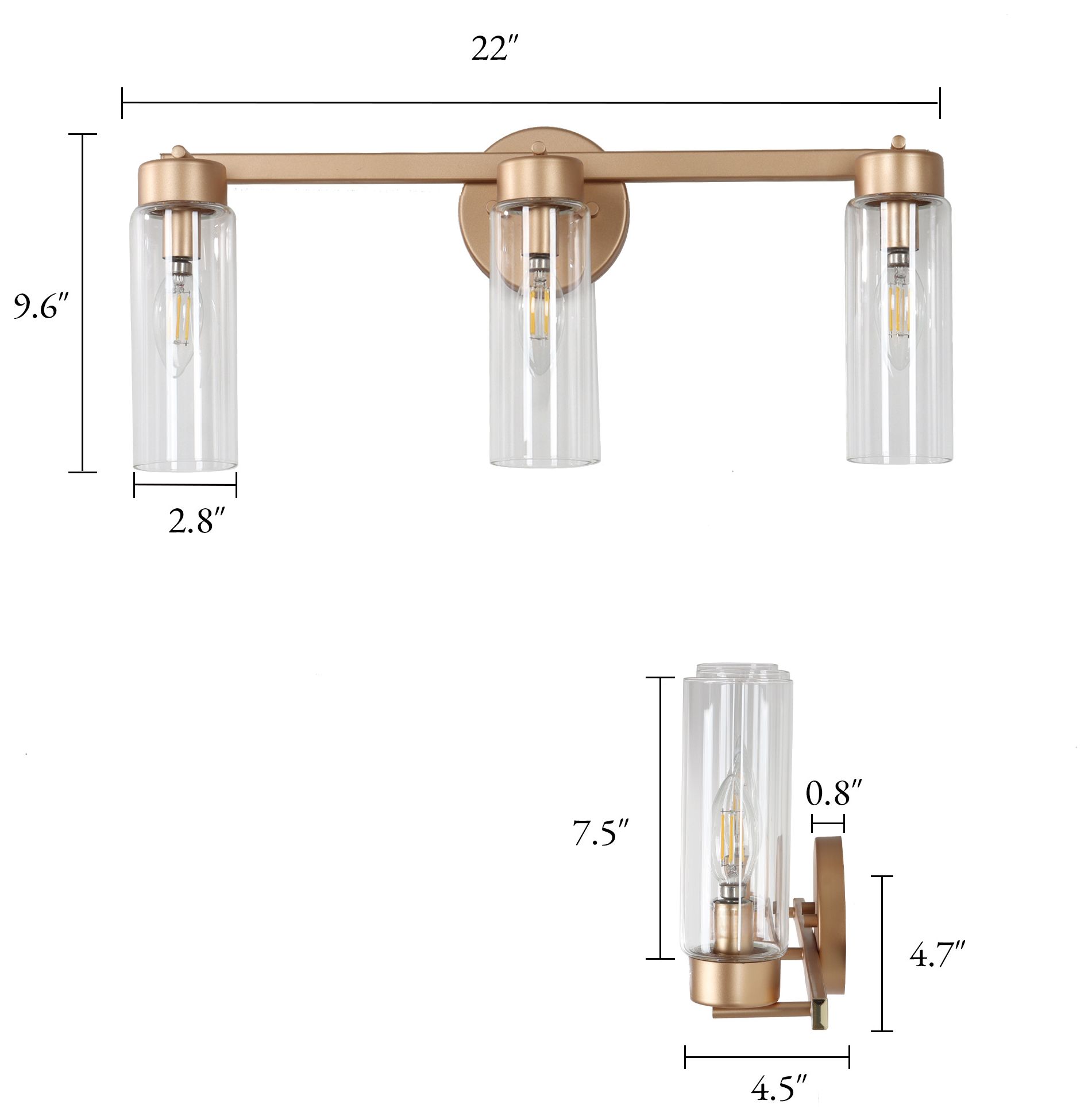 Image 2 Verona Modern Warm Gold 22" Wide 3-Light Clear Glass Vanity Light more views