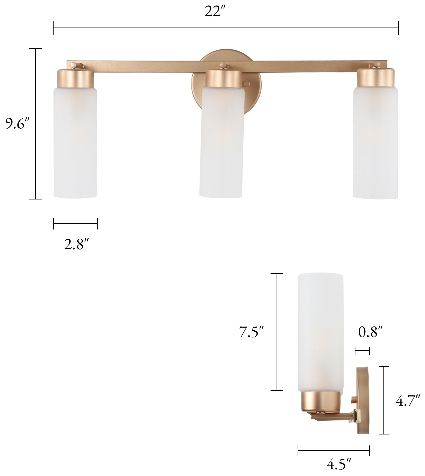 Image 2 Verona Modern Warm Gold 22" Wide 3-Light Frosted Glass Bath Light more views