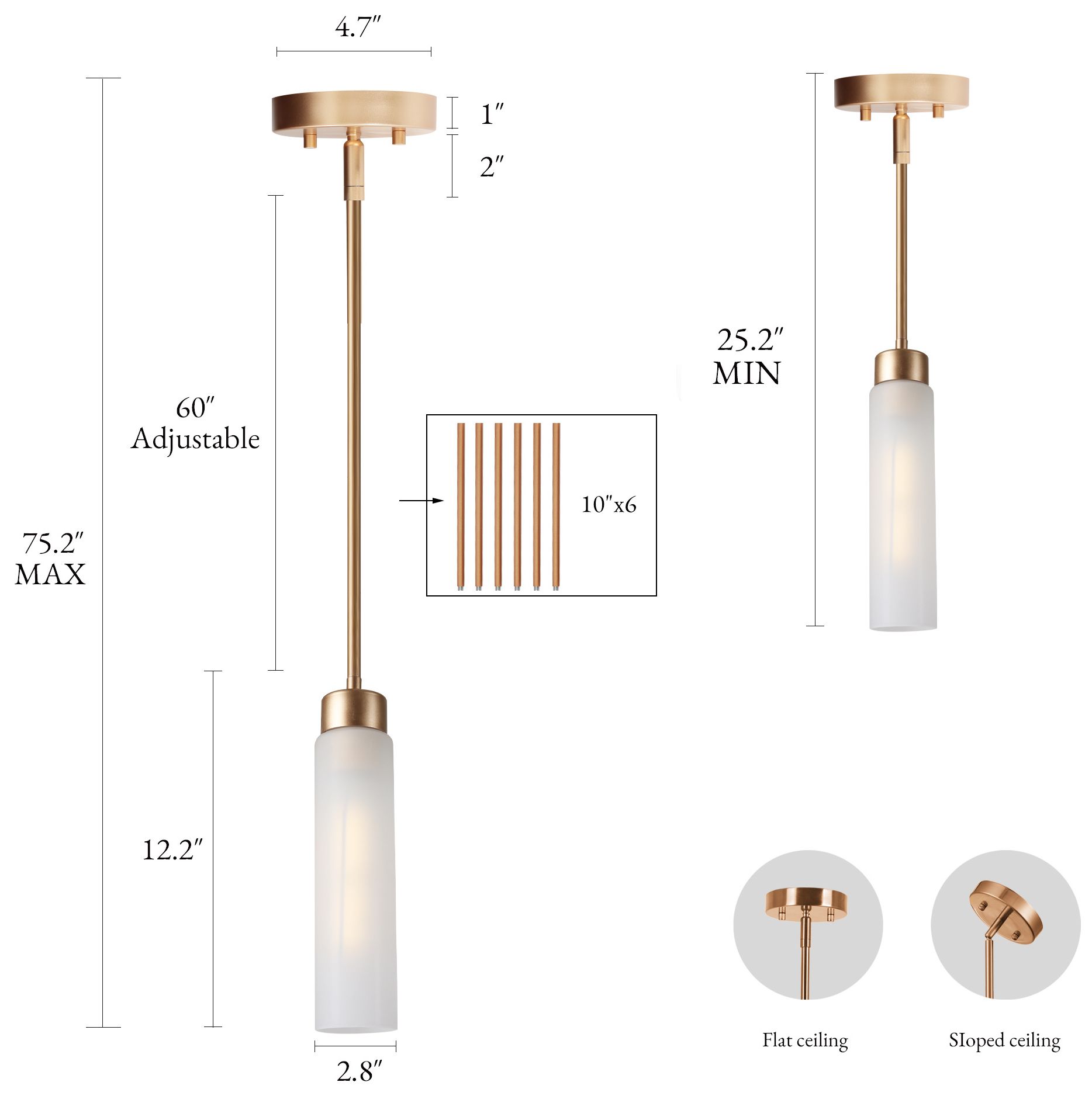 Image 3 Verona Modern Warm Gold Frosted Glass Cylinder Mini Pendant Light more views