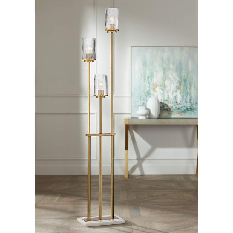 Verona Smoked Glass 3-Light Tree Floor Lamp with Marble Base
