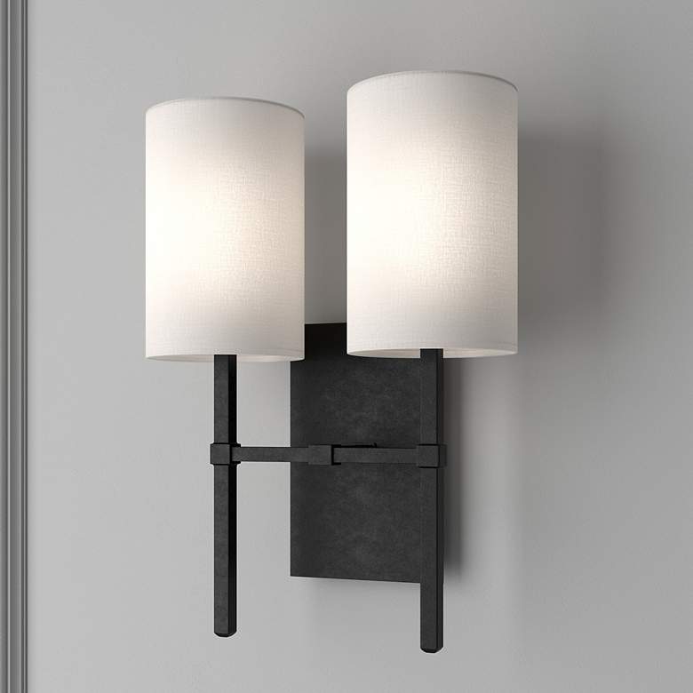 Image 1 Veronica 16 1/2" High Black Forged 2-Light Wall Sconce