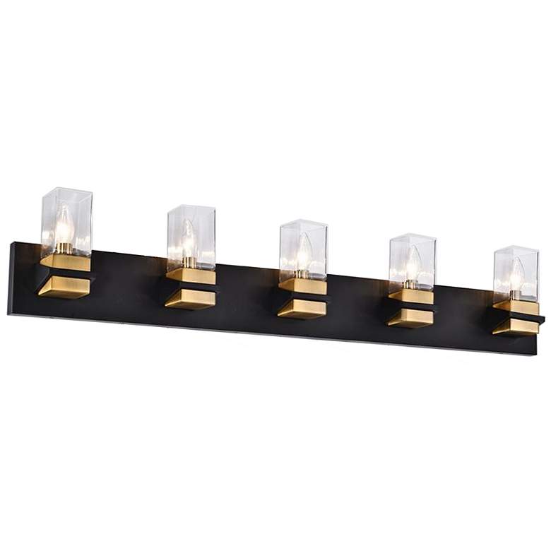 Image 1 Veronica 40" Wide 5 Light Matte Black & Aged Brass Vanity Light