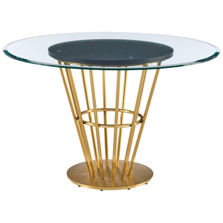 Image 1 Veronica 48 in. Round Dining Table in Gold Steel, Walnut, Glass Tabletop
