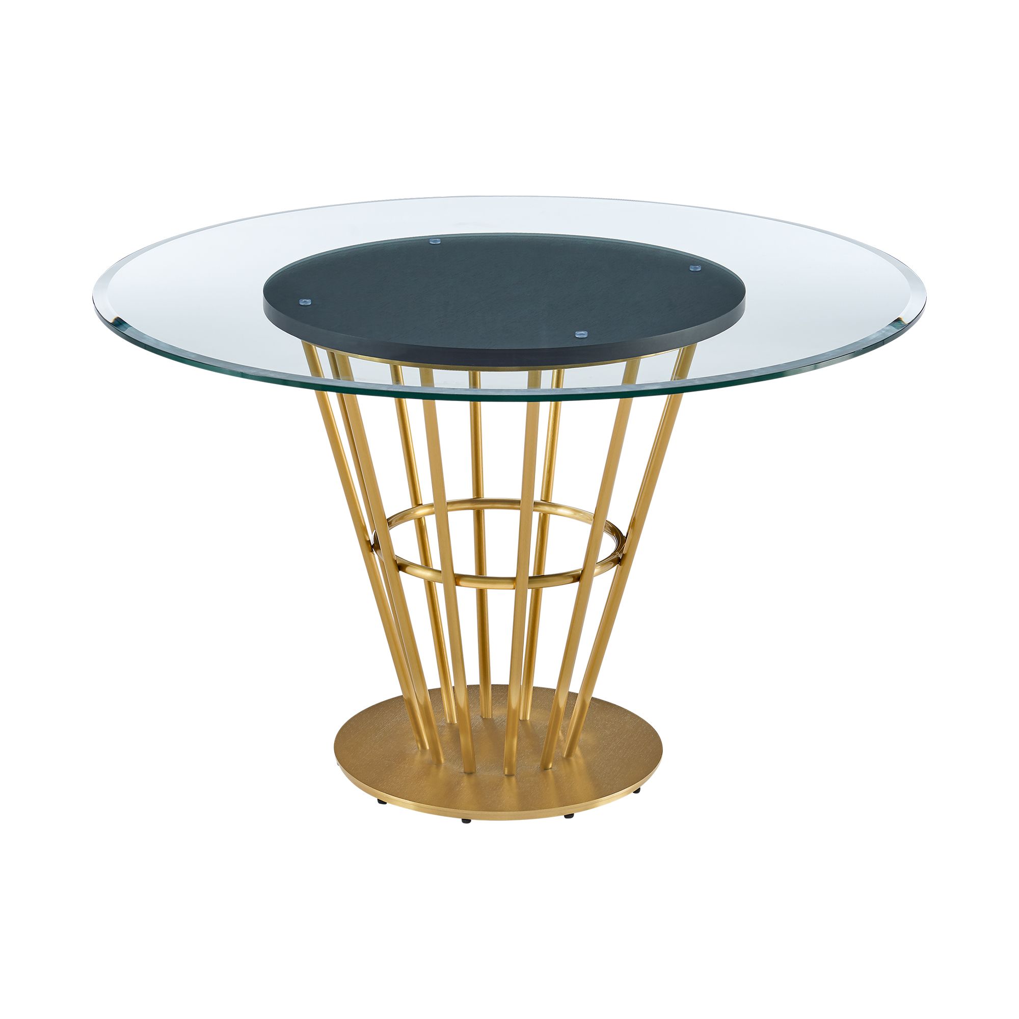 Image 3 Veronica 48 in. Round Dining Table in Gold Steel, Walnut, Glass Tabletop more views