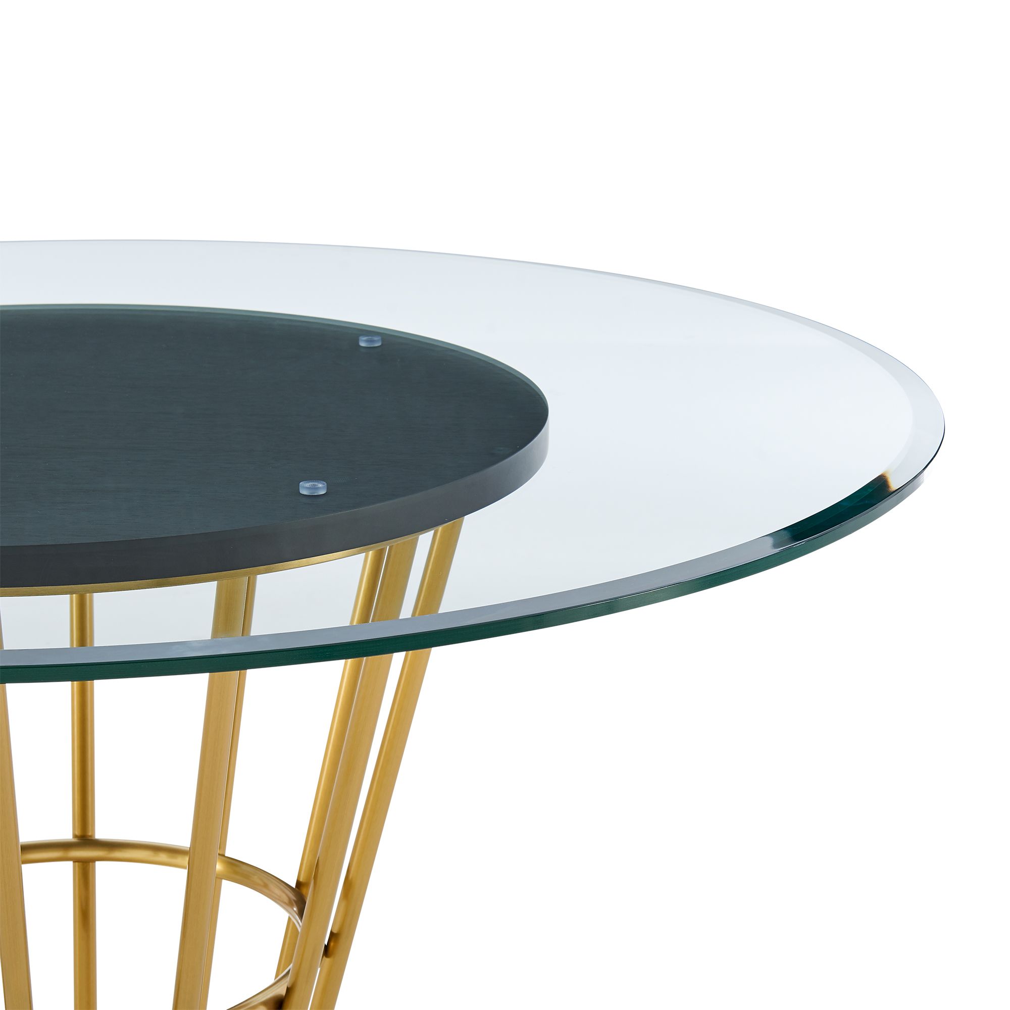 Image 4 Veronica 48 in. Round Dining Table in Gold Steel, Walnut, Glass Tabletop more views