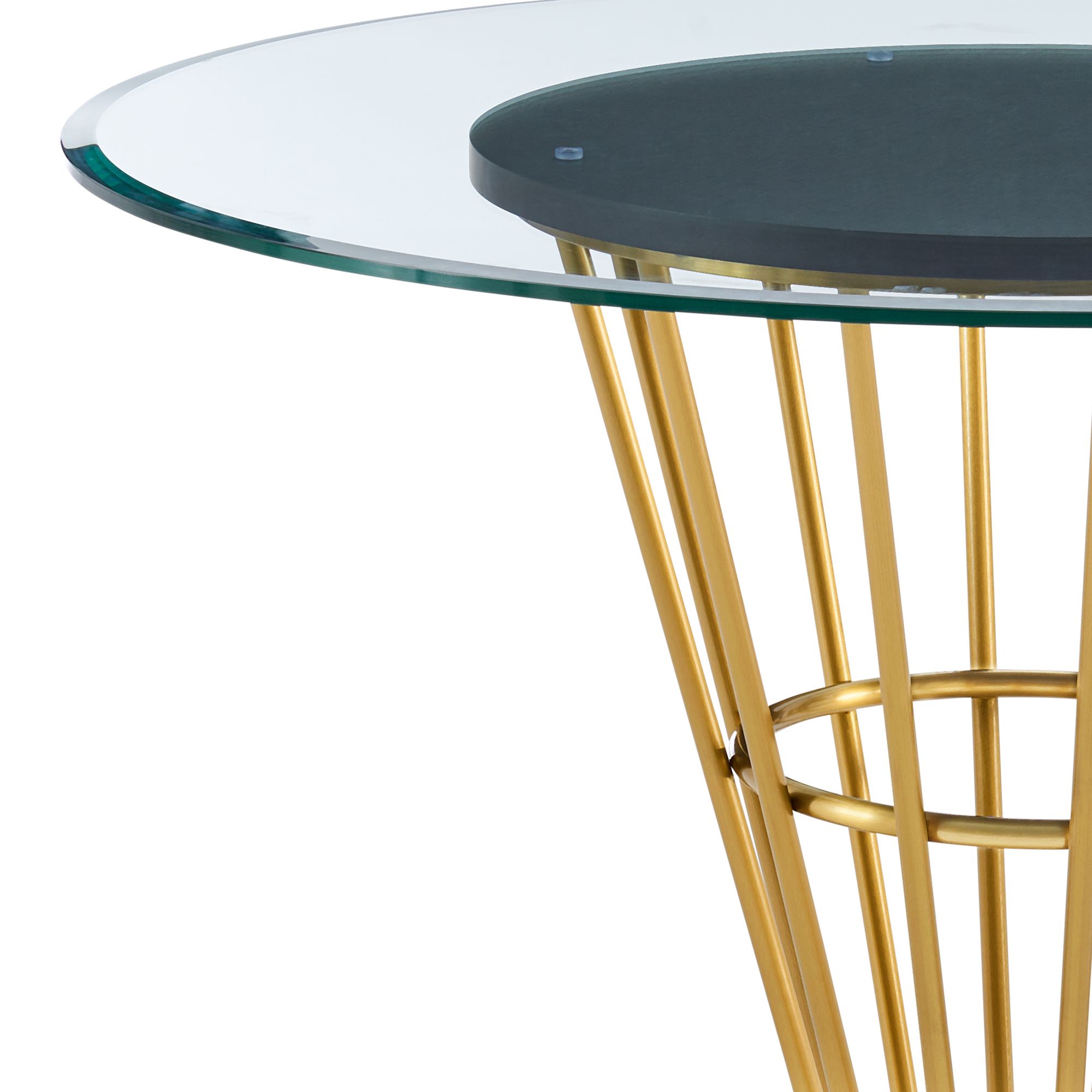 Image 5 Veronica 48 in. Round Dining Table in Gold Steel, Walnut, Glass Tabletop more views