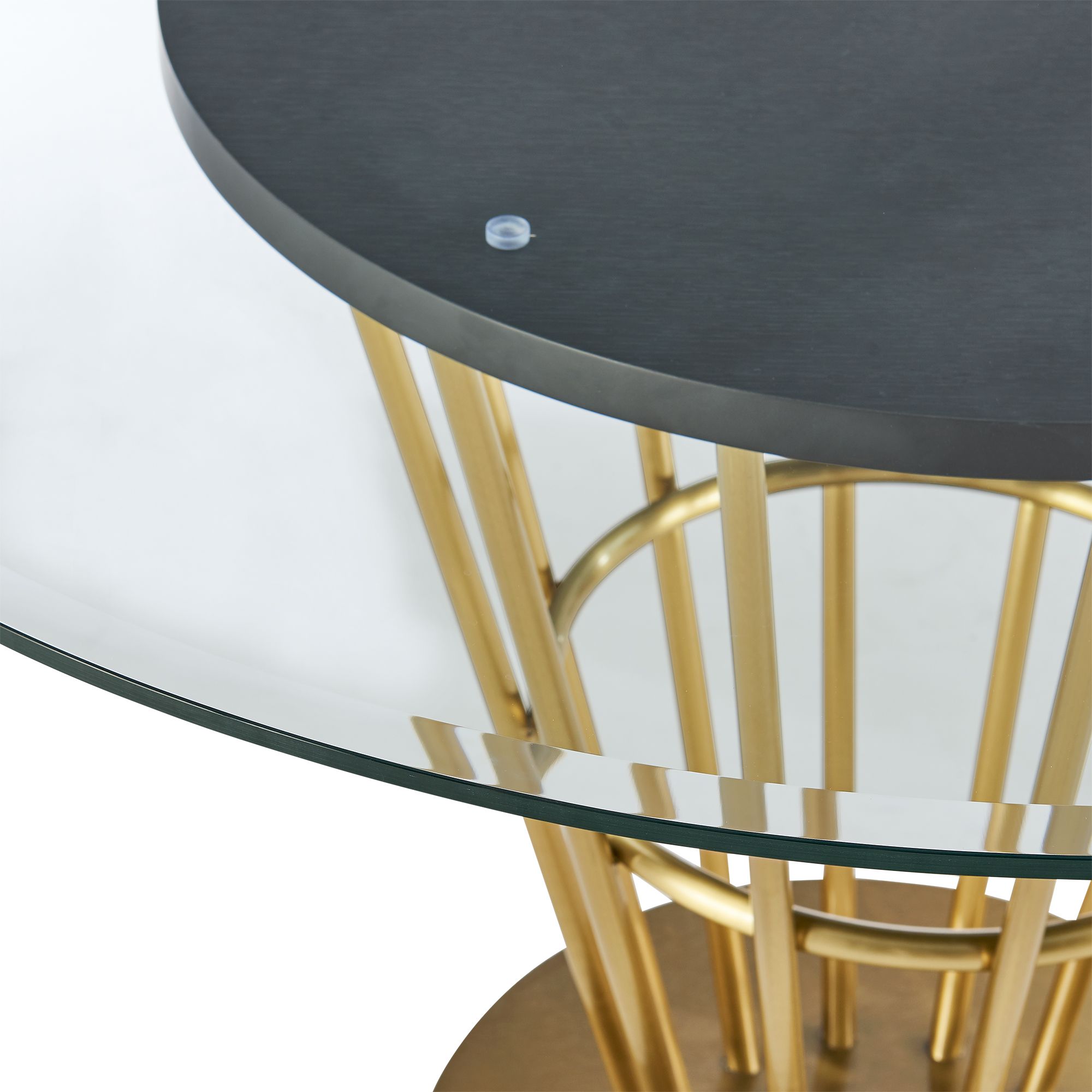 Image 6 Veronica 48 in. Round Dining Table in Gold Steel, Walnut, Glass Tabletop more views