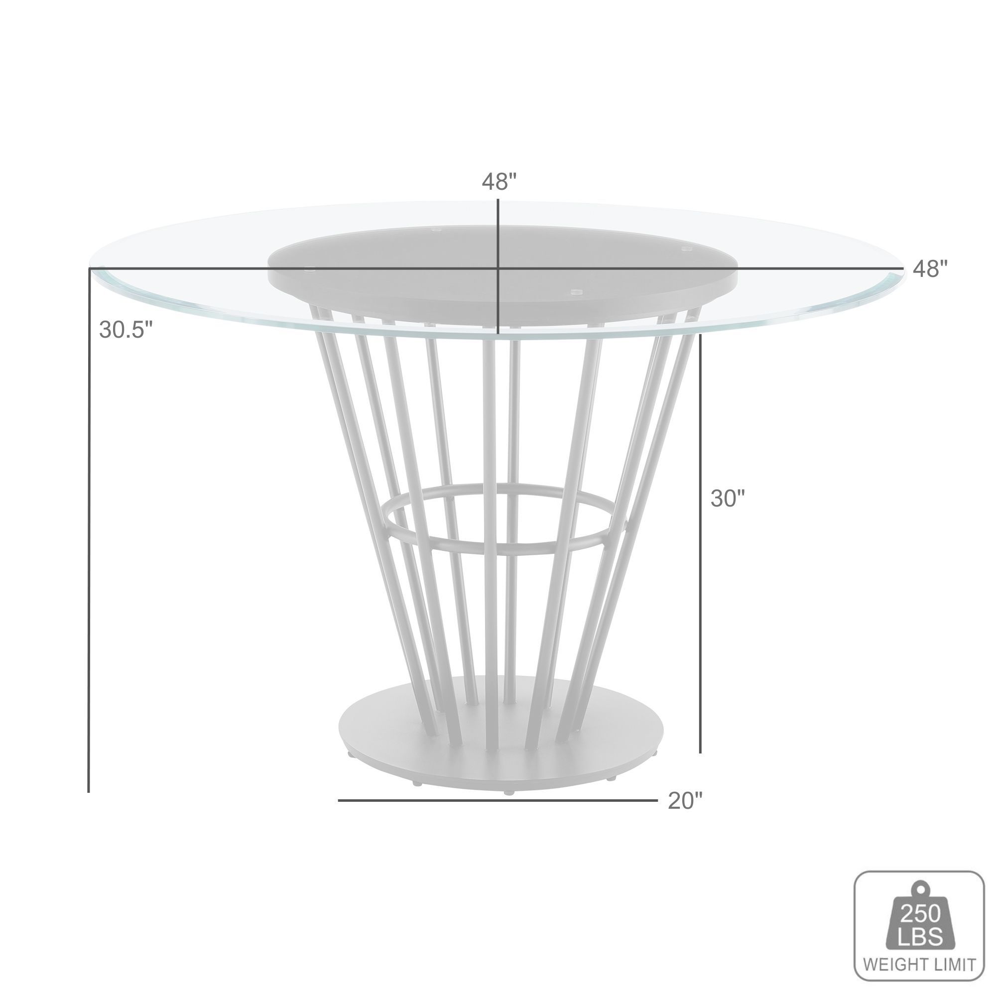 Veronica 48 in. Round Dining Table in Gold Steel, Walnut, Glass Tabletop