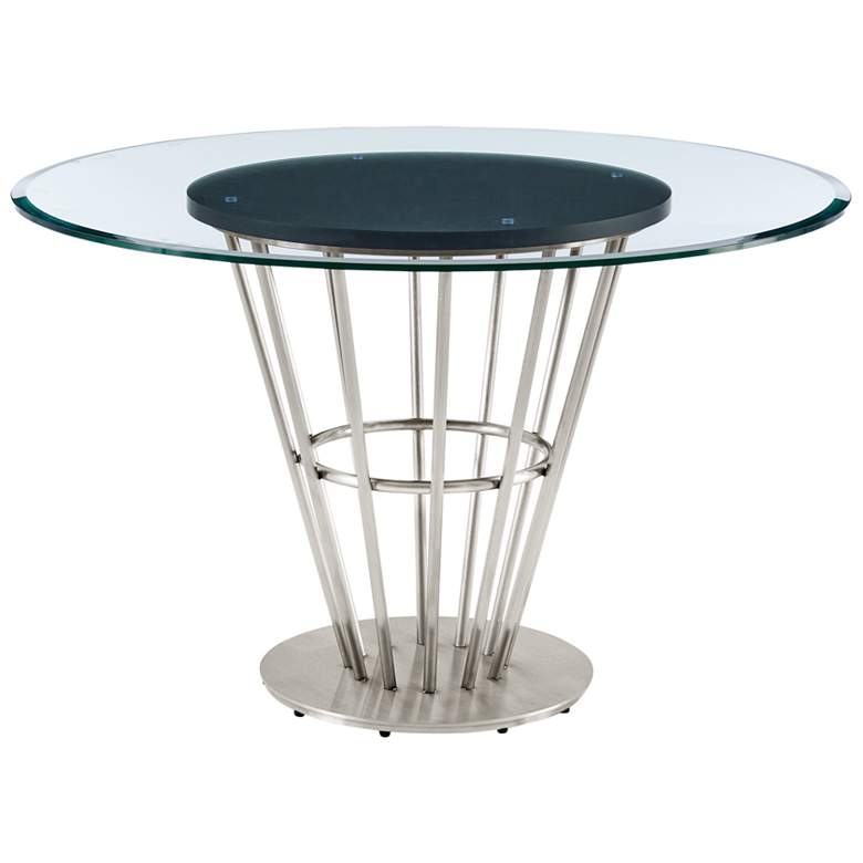 Image 1 Veronica 48" Dining Table in Stainless Steel, Walnut Panel, Glass Tabl