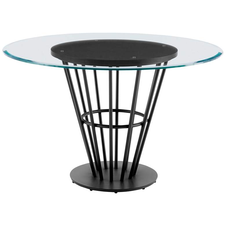 Image 1 Veronica 48" Round Dining Table in Black Iron, Walnut Panel, Glass Tab
