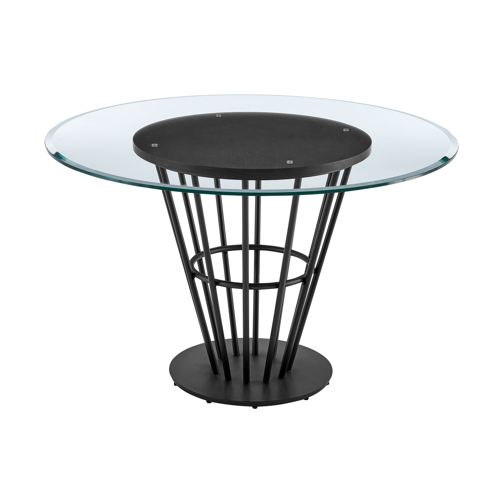 Image 3 Veronica 48" Round Dining Table in Black Iron, Walnut Panel, Glass Tab more views