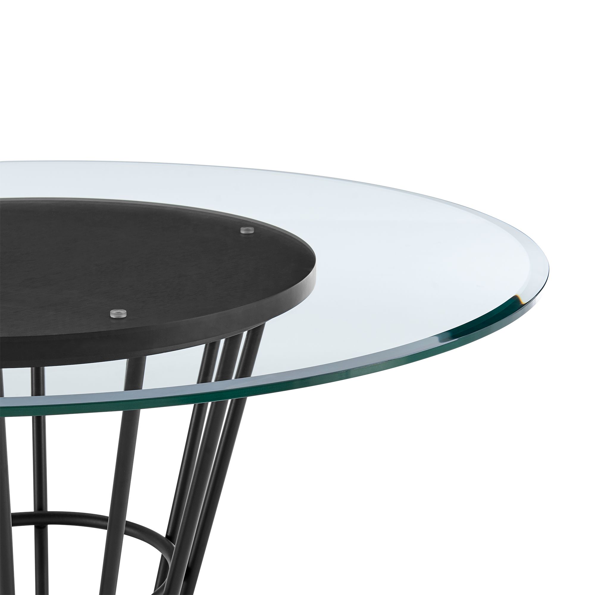 Image 4 Veronica 48" Round Dining Table in Black Iron, Walnut Panel, Glass Tab more views