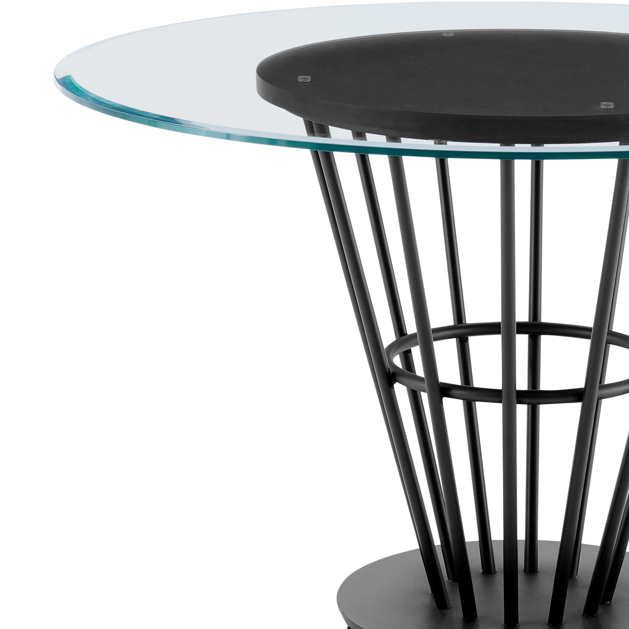 Image 5 Veronica 48" Round Dining Table in Black Iron, Walnut Panel, Glass Tab more views