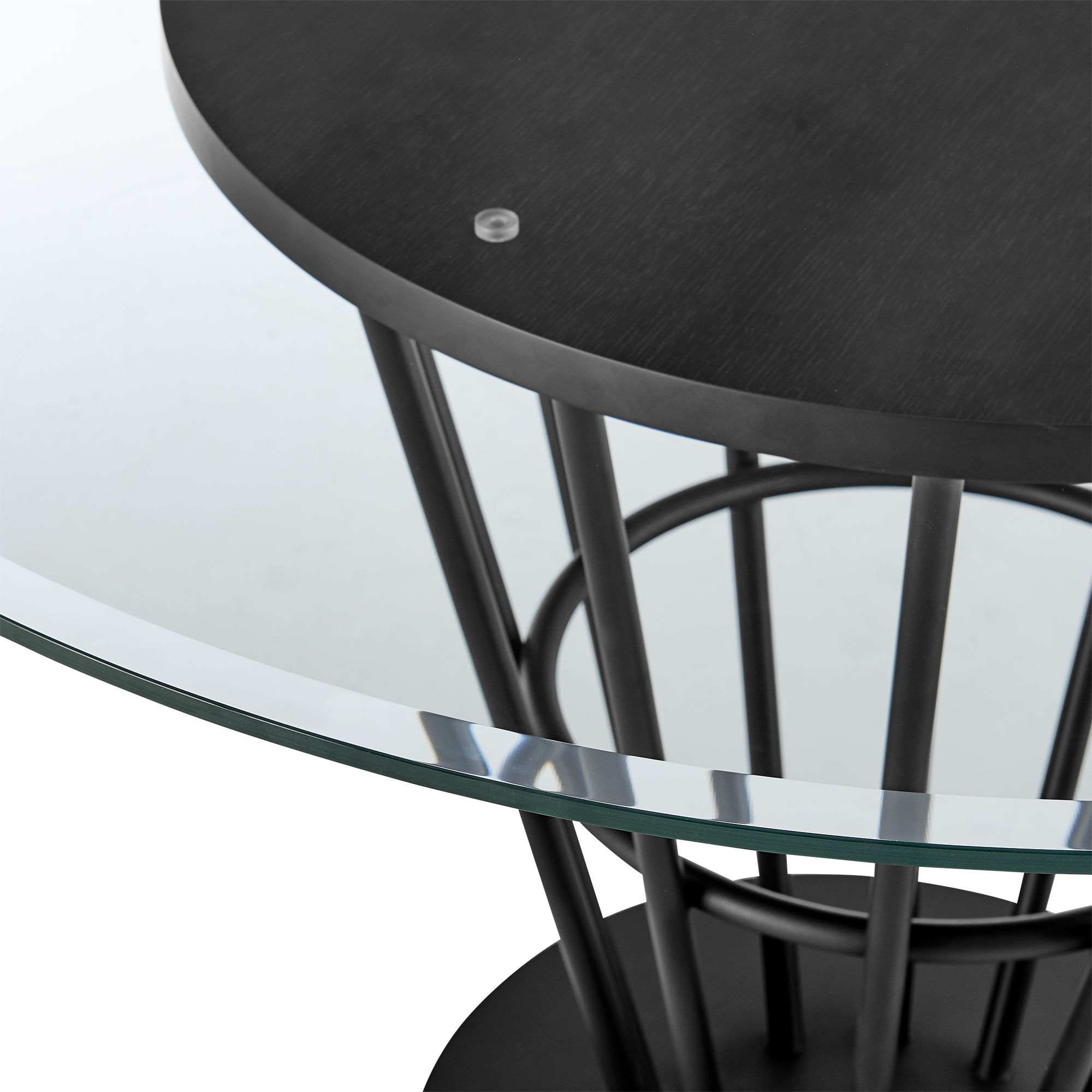 Image 6 Veronica 48" Round Dining Table in Black Iron, Walnut Panel, Glass Tab more views