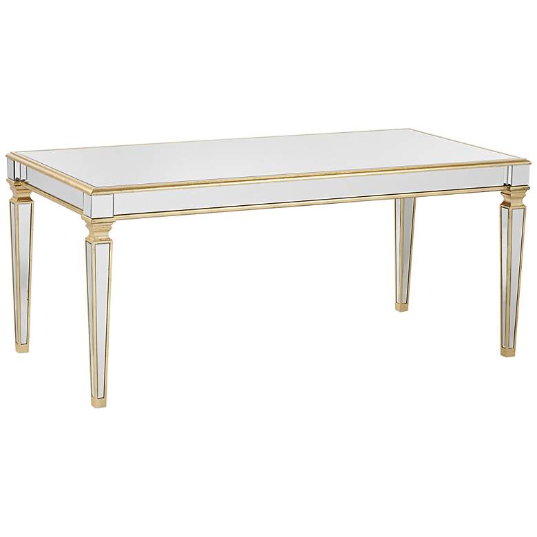 Veronica 71&quot; Wide Gold Leaf and Mirror Dining Table