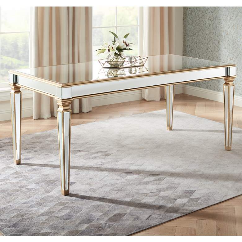 Image 2 Veronica 71" Wide Gold Leaf and Mirror Dining Table