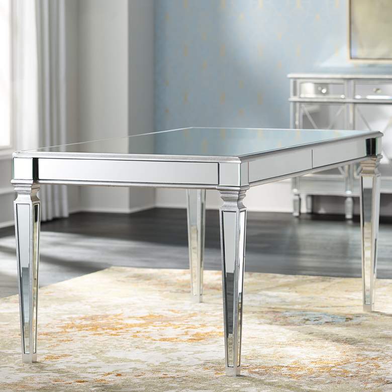 Veronica 71&quot; Wide Silver and Mirror Dining Table