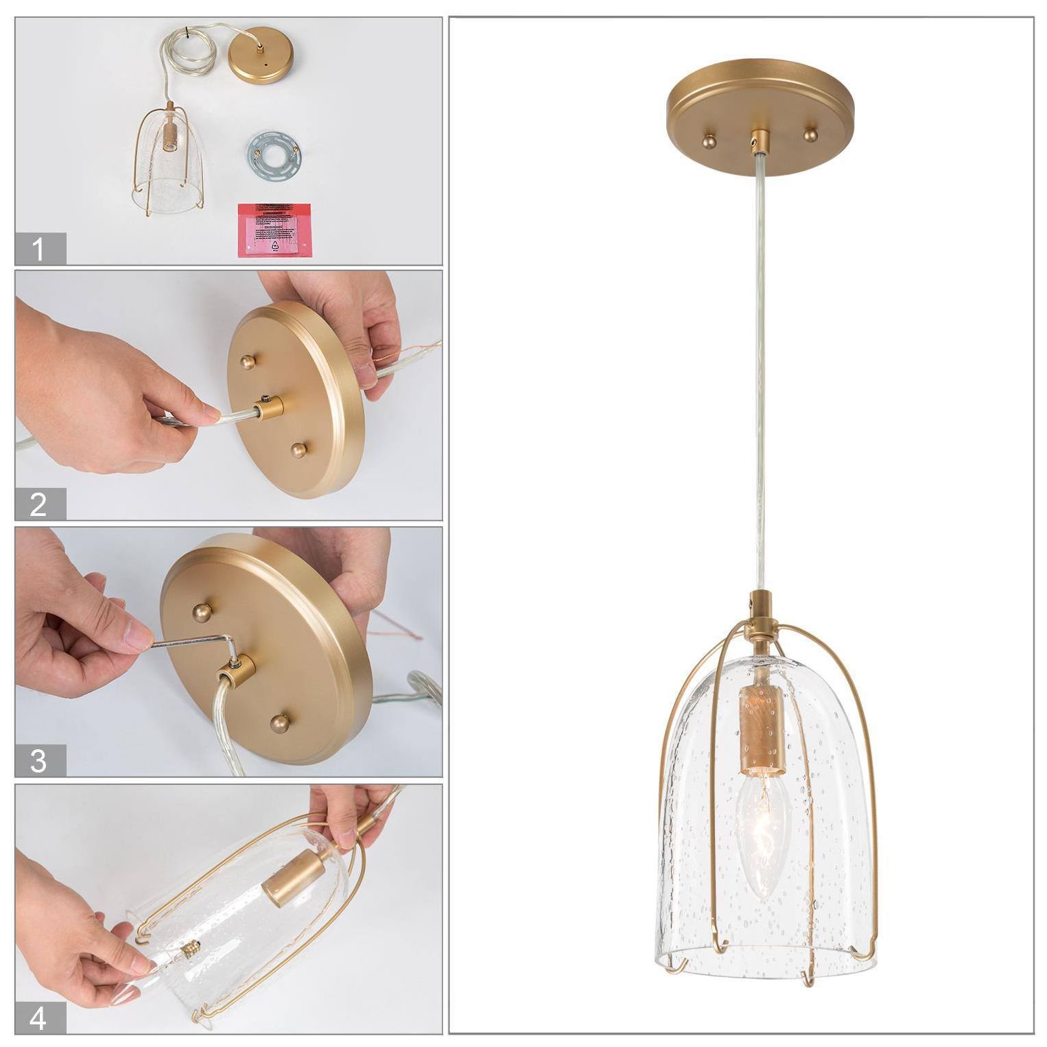Verre 1-Light Modern Gold Mini Seeded Glass Pendant