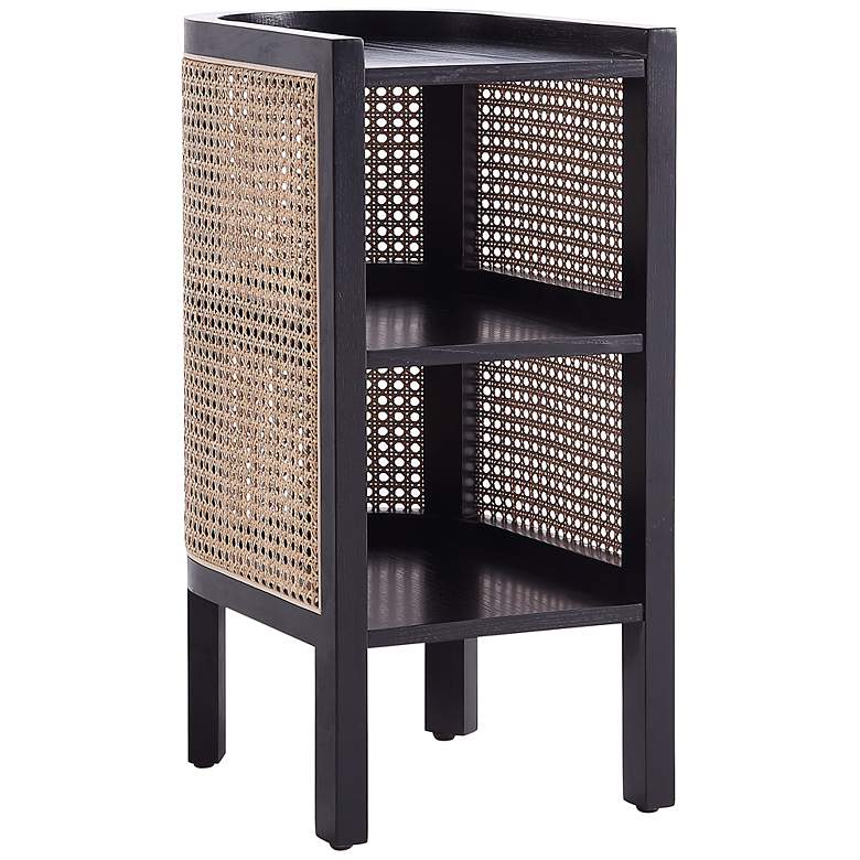 Image 2 Versailles 11 3/4" Wide Black Natural Cane 2-Shelf End Table