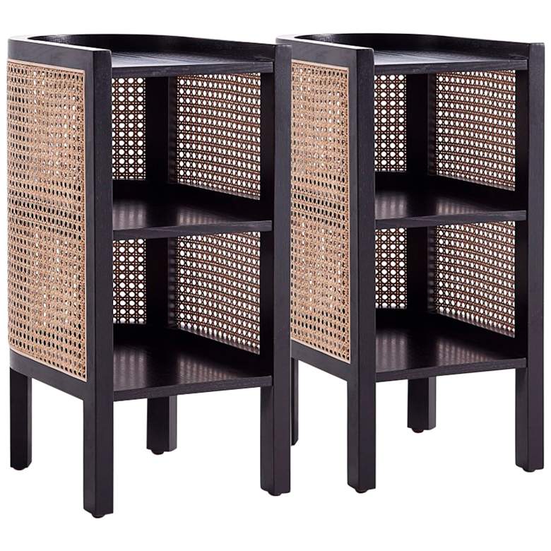 Image 2 Versailles 11 3/4 inchW Black Natural Cane End Tables Set of 2