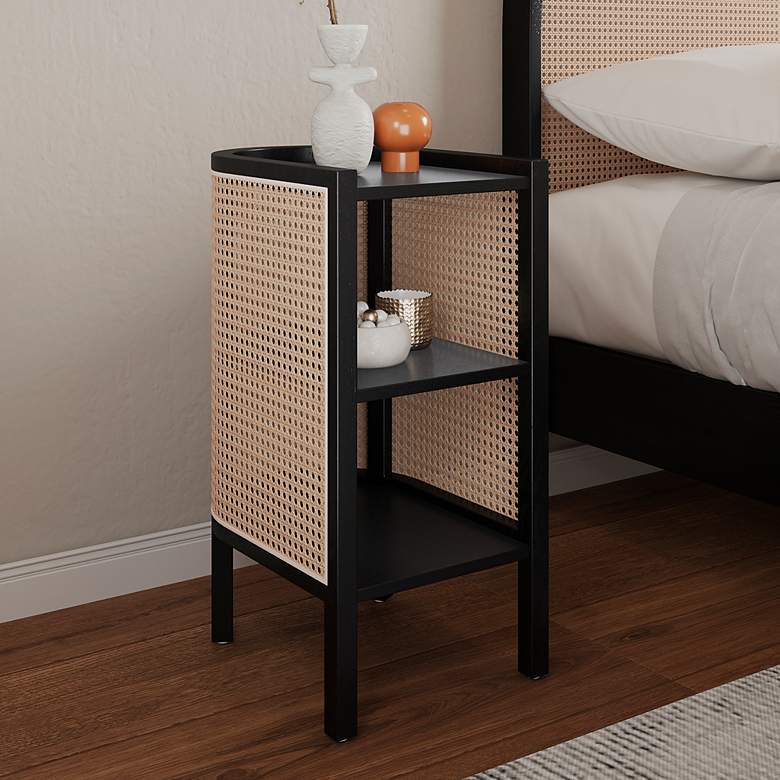 Image 1 Versailles 11 3/4"W Black Natural Cane End Tables Set of 2