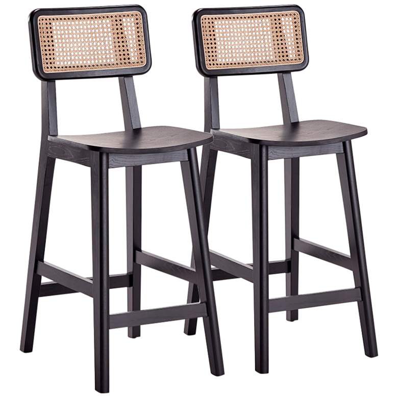 Image 2 Versailles 26 inch Black Wood Counter Stools Set of 2