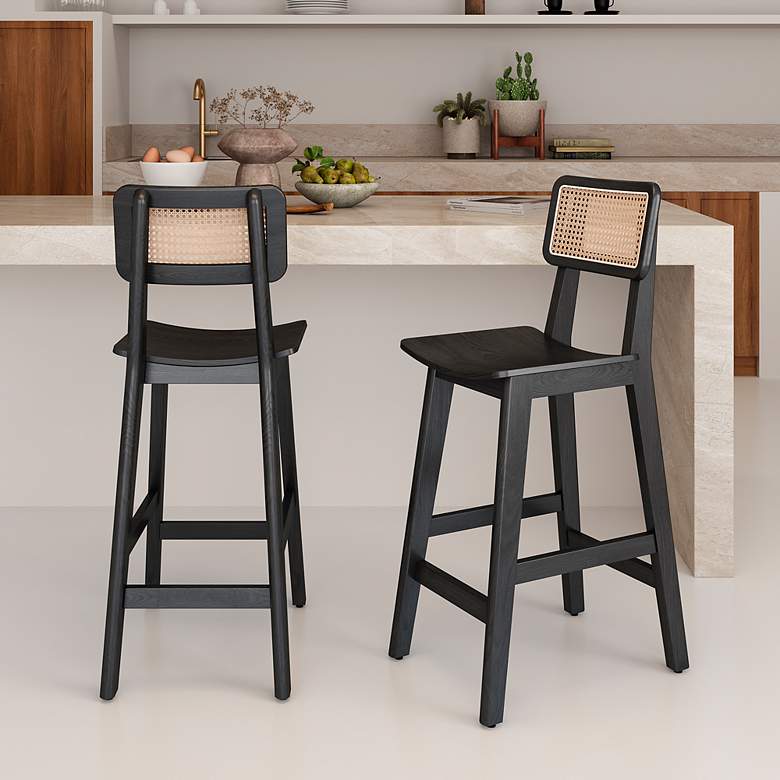 Image 1 Versailles 26 inch Black Wood Counter Stools Set of 2