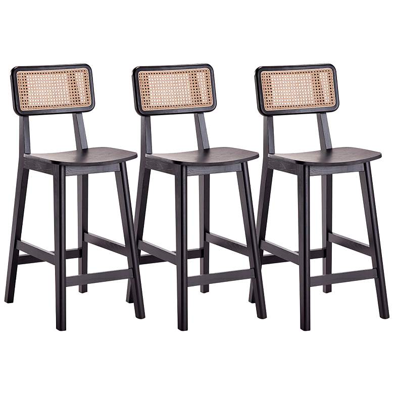 Image 2 Versailles 26" Matte Black Wood Counter Stools Set of 3
