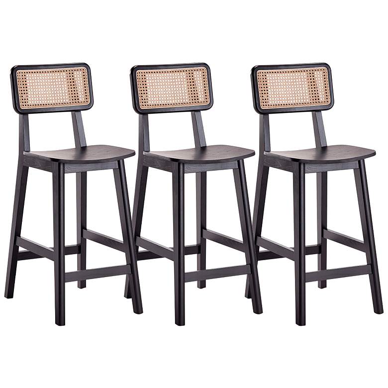 Image 2 Versailles 26 inch Matte Black Wood Counter Stools Set of 3