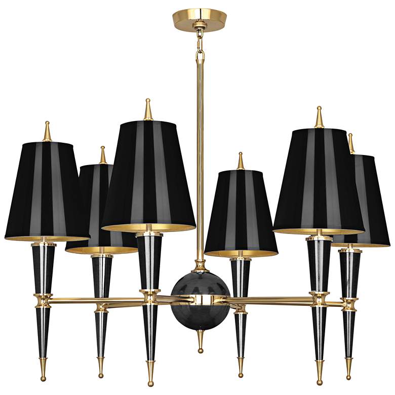 Image 1 Versailles 36 3/4 inchW Black Lacquer and Black Shade Chandelier