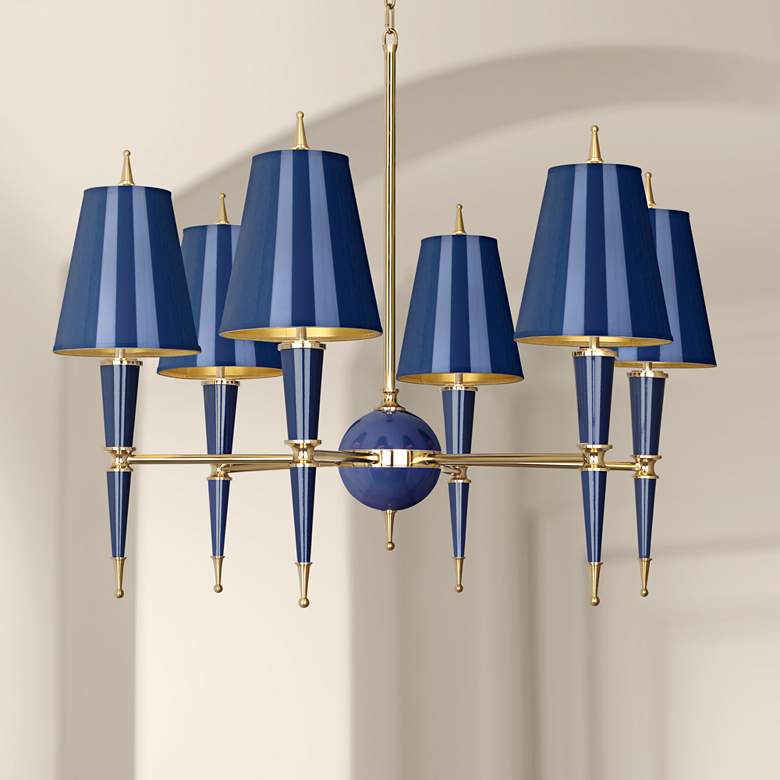 Image 1 Versailles 36 3/4 inchW Navy Lacquer and Navy Shade Chandelier