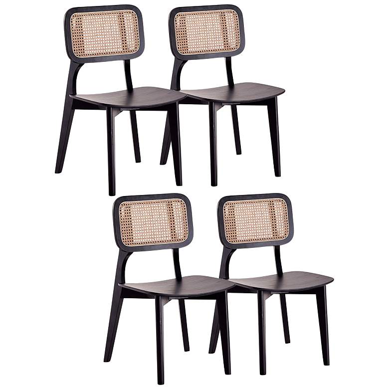 Image 1 Versailles Black Wood Natural Cane Dining Chairs Set of 4