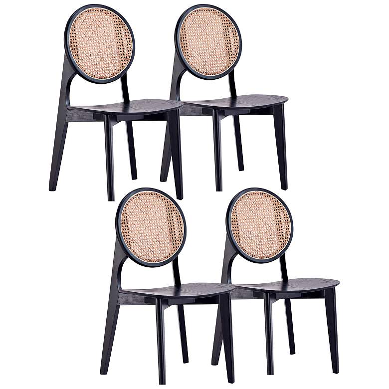Image 2 Versailles Black Wood Natural Cane Dining Chairs Set of 4