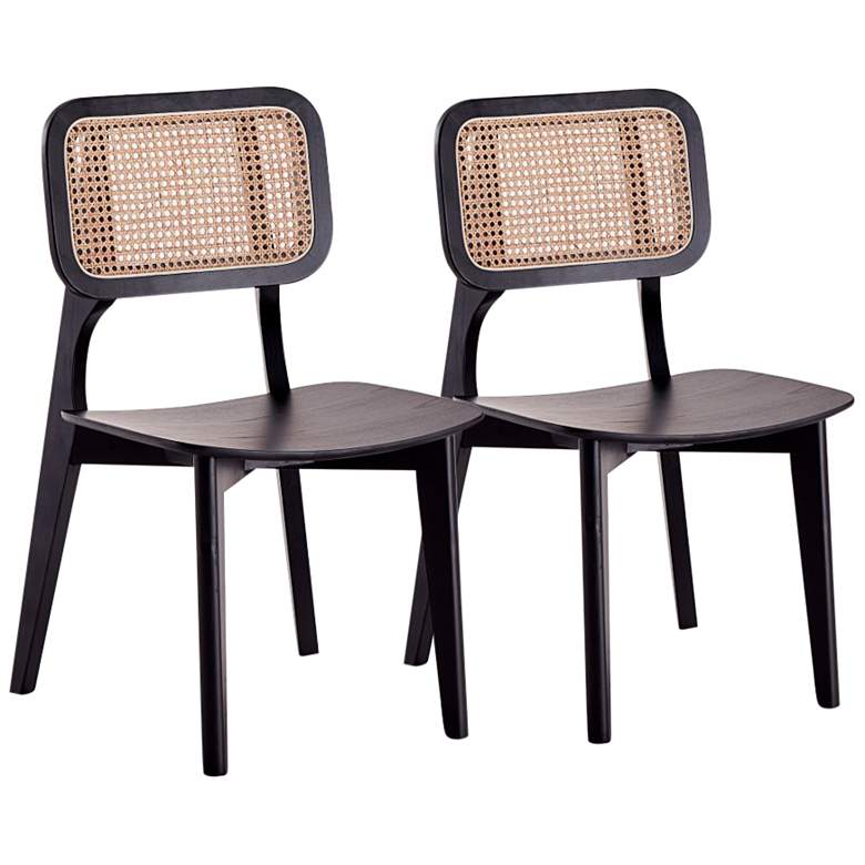 Image 1 Versailles Matte Black Wood Square Dining Chairs Set of 2