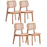 Versailles Matte Nature Wood and Cane Dining Chairs Set of 4 in scene