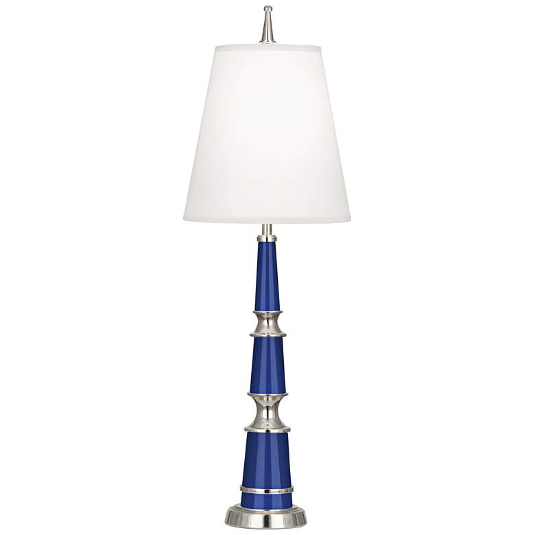 Image 1 Versailles Navy Blue Lacquer White Shade Buffet Table Lamp