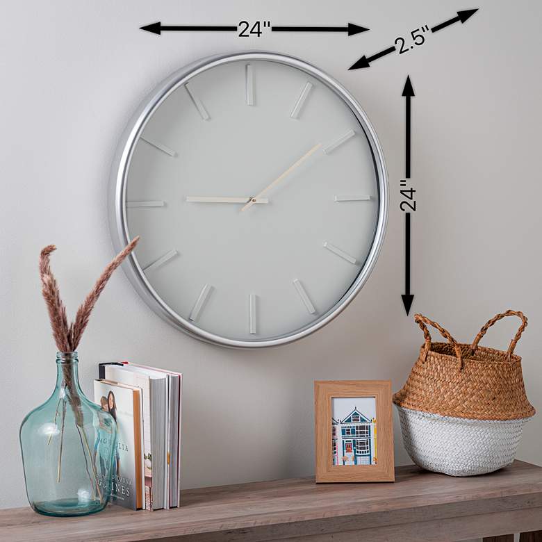 Image 6 Versailles Shiny Silver Leaf 24" Round Wall Clock more views