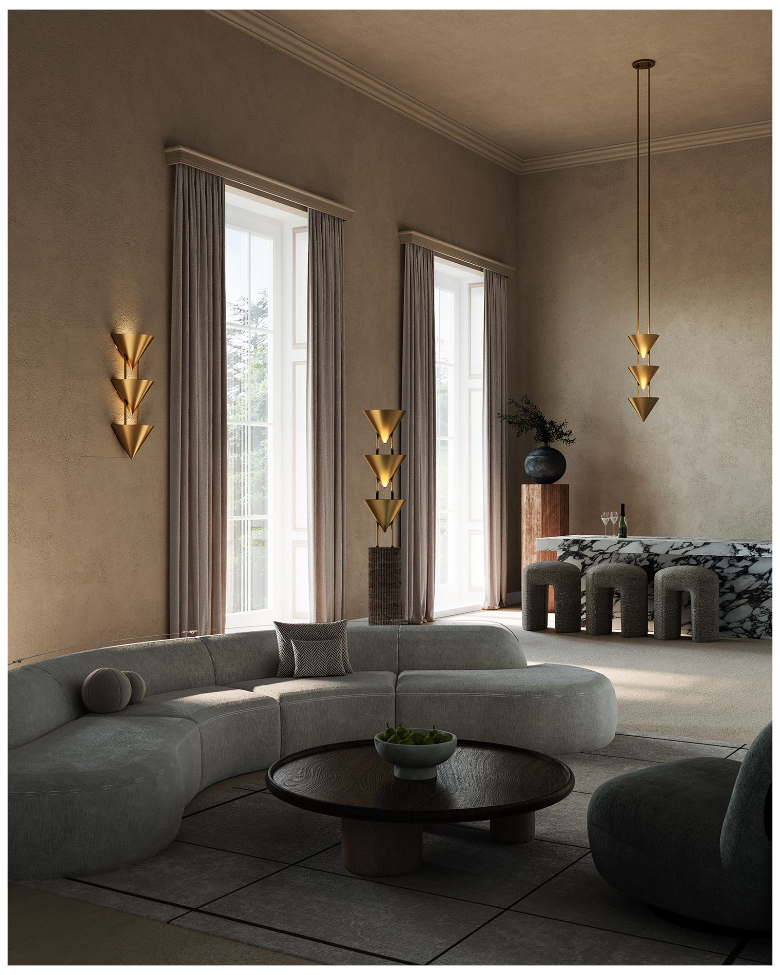 Versus 28-in Patina Brass 3 Light Pendant