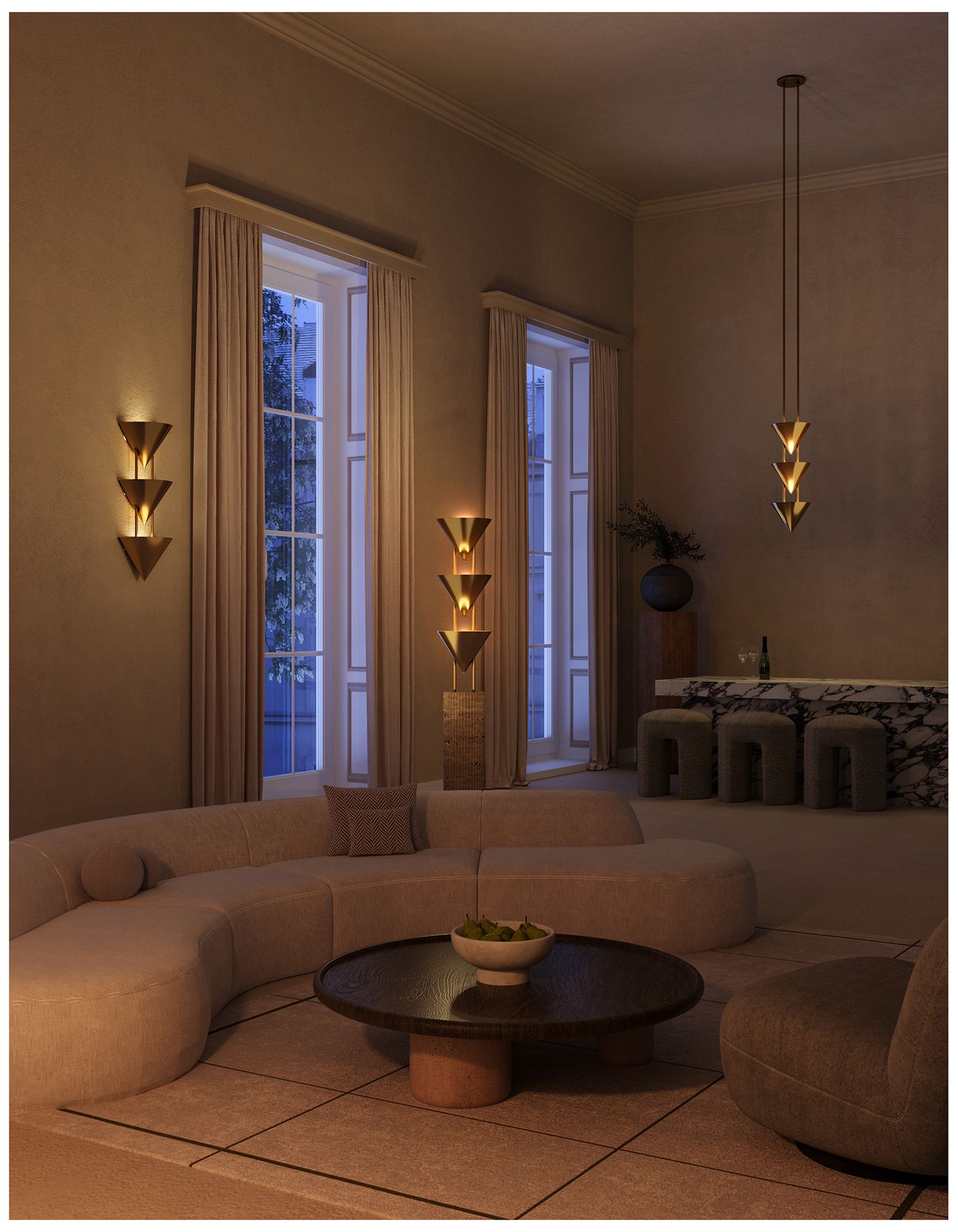 Versus 28-in Patina Brass 3 Light Pendant