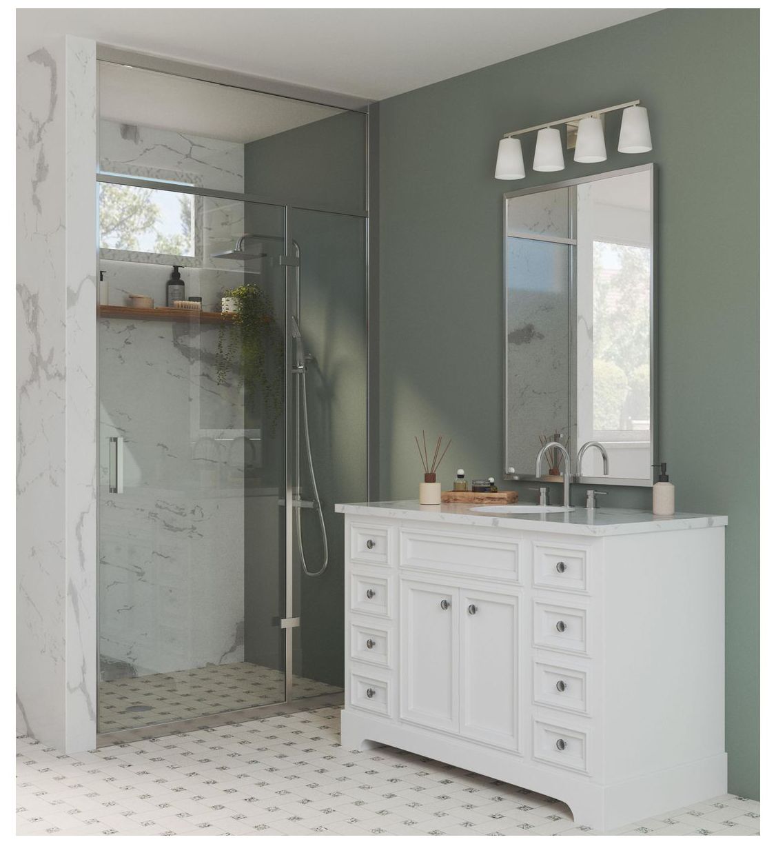 Image 3 Vertex Collection Four-Light Etched White Glass Contemporary Bath Light more views