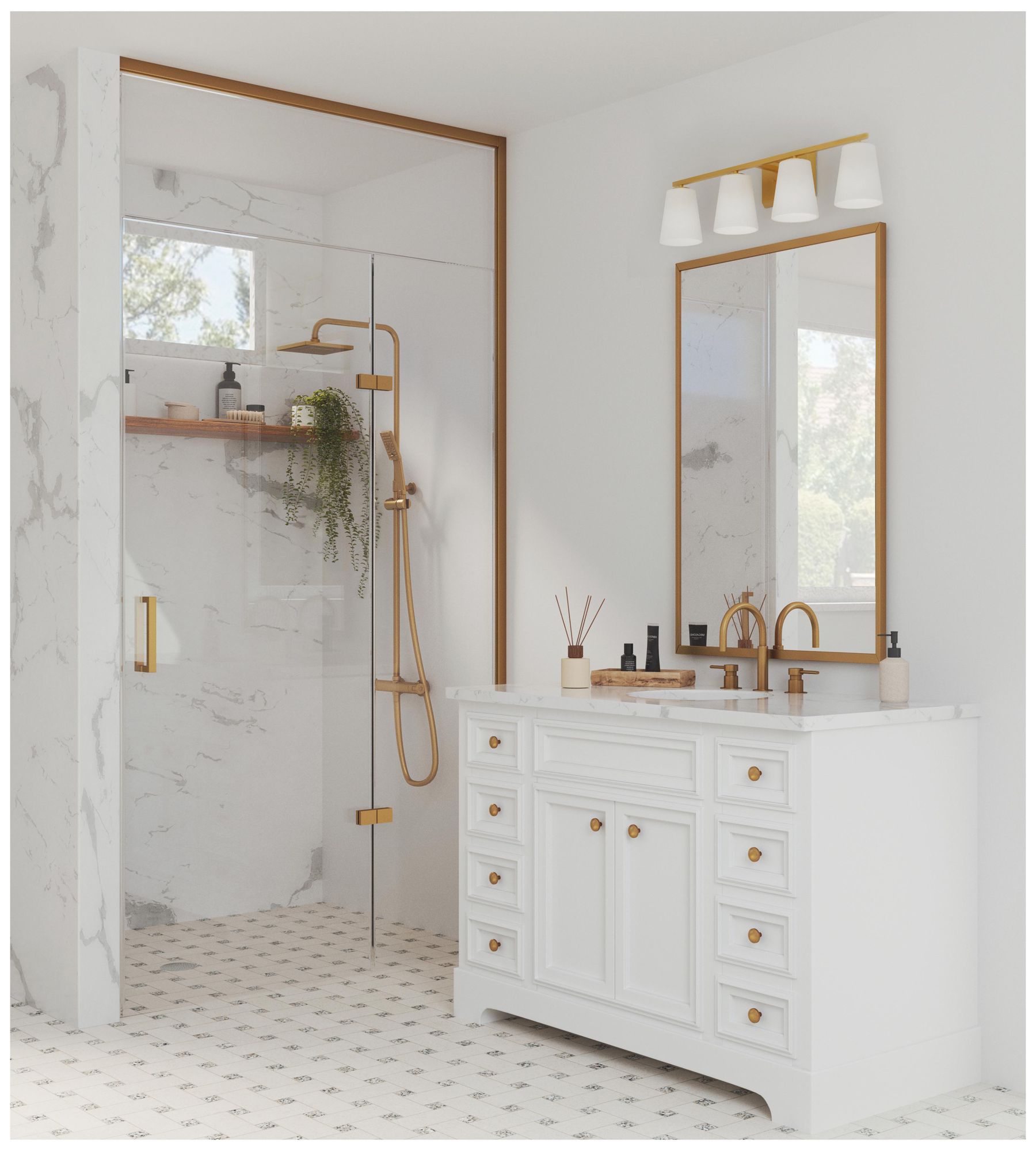 Image 2 Vertex Collection Four-Light Etched White Glass Contemporary Bath Light more views