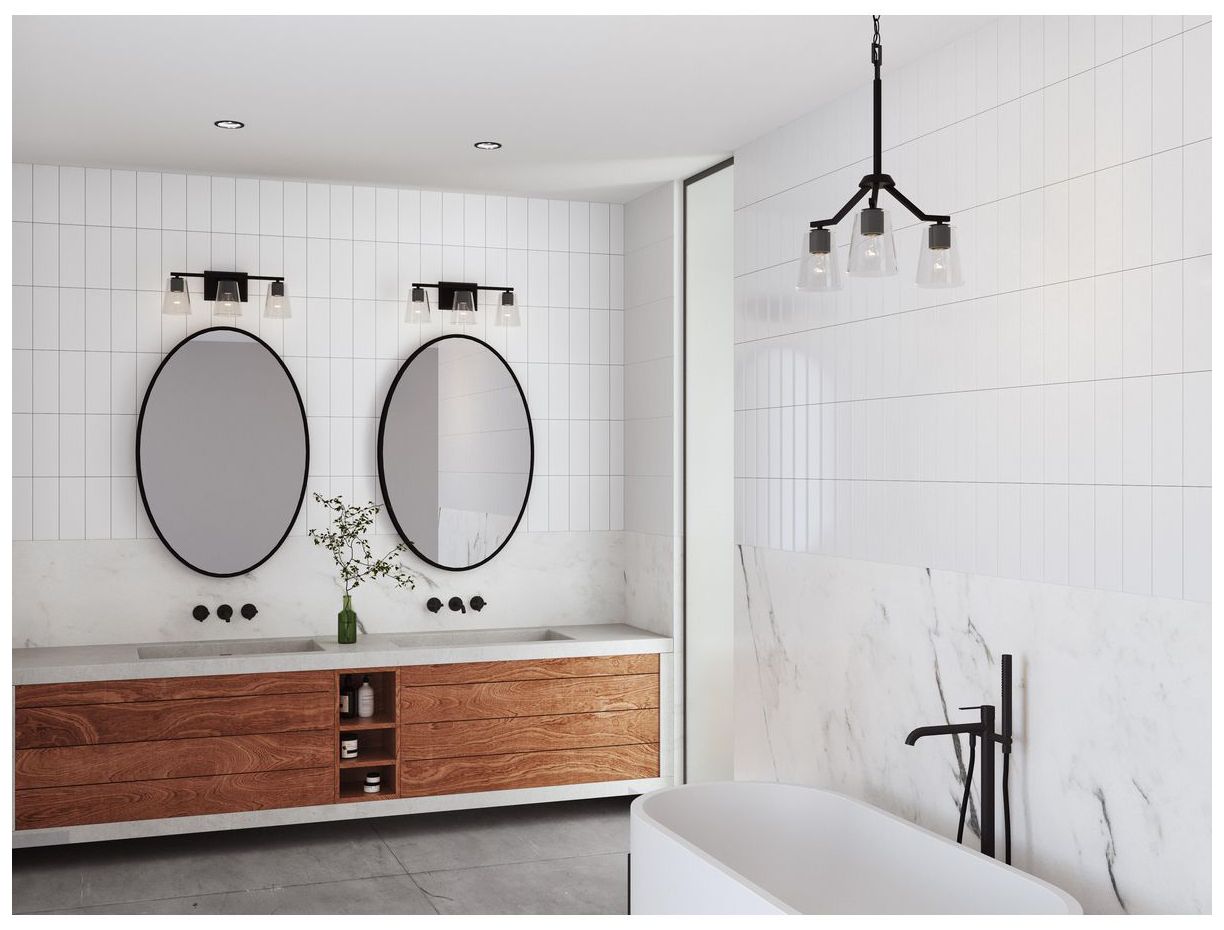 Image 2 Vertex Collection Three-Light Clear Glass Contemporary Bath Light more views